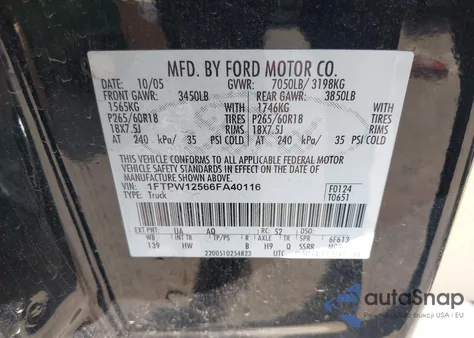 2006 Ford F-150 Lariat/Xlt from USA, damaged, VIN 1FTPW12566FA40116